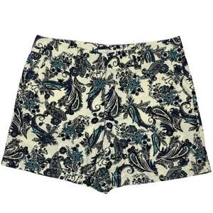 Whimsigoth Linen‎ Blend Shorts Sz 6 Paisley Preppy Cream Blue Dressy Chino Boho